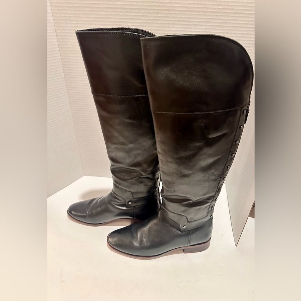 Franco Sarto Black Leather Roxie Knee High Riding Boot Sz 7